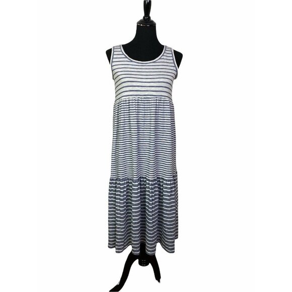 Max Studio Womens Gray‎ White Striped Round Neck Sleeveless Maxi Dress Size XS - Picture 1 of 9